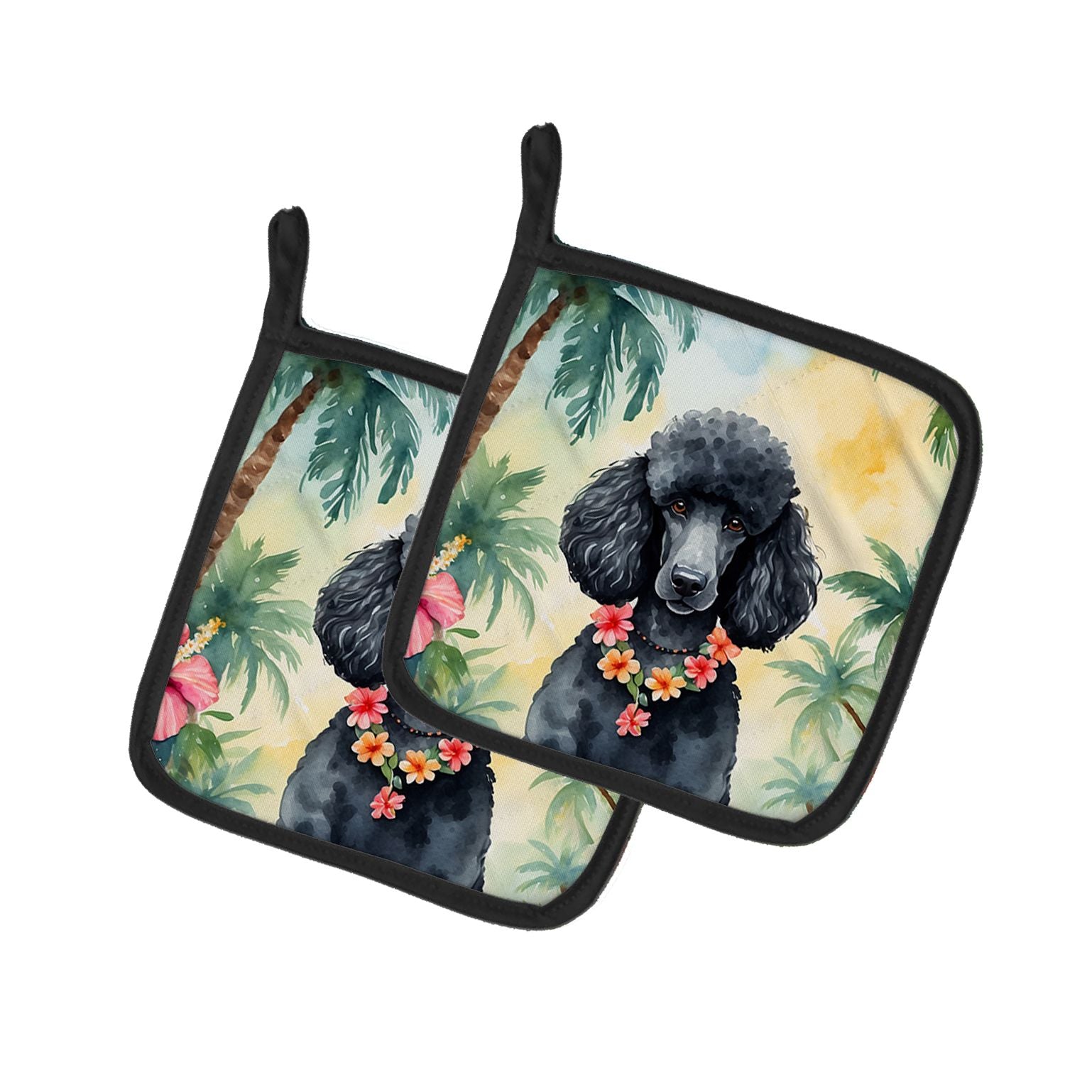 Black Poodle Luau Pair of Pot Holders Kitchen Heat Resistant Pot Holders Sets Oven Hot Pads for Cooking Baking BBQ, 7 1/2 x 7 1/