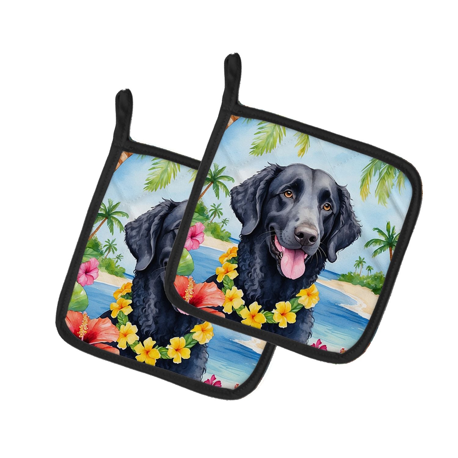 Curly-Coated Retriever Luau Pair of Pot Holders Kitchen Heat Resistant Pot Holders Sets Oven Hot Pads for Cooking Baking BBQ, 7 