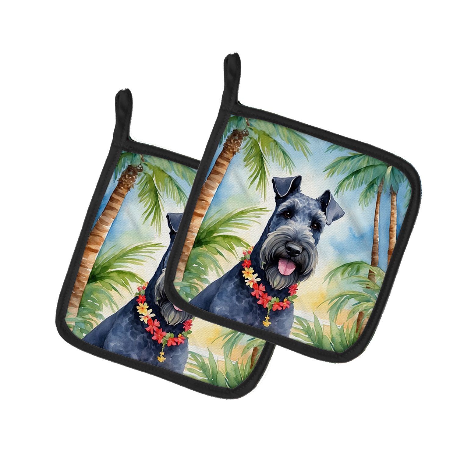 Kerry Blue Terrier Luau Pair of Pot Holders Kitchen Heat Resistant Pot Holders Sets Oven Hot Pads for Cooking Baking BBQ, 7 1/2 