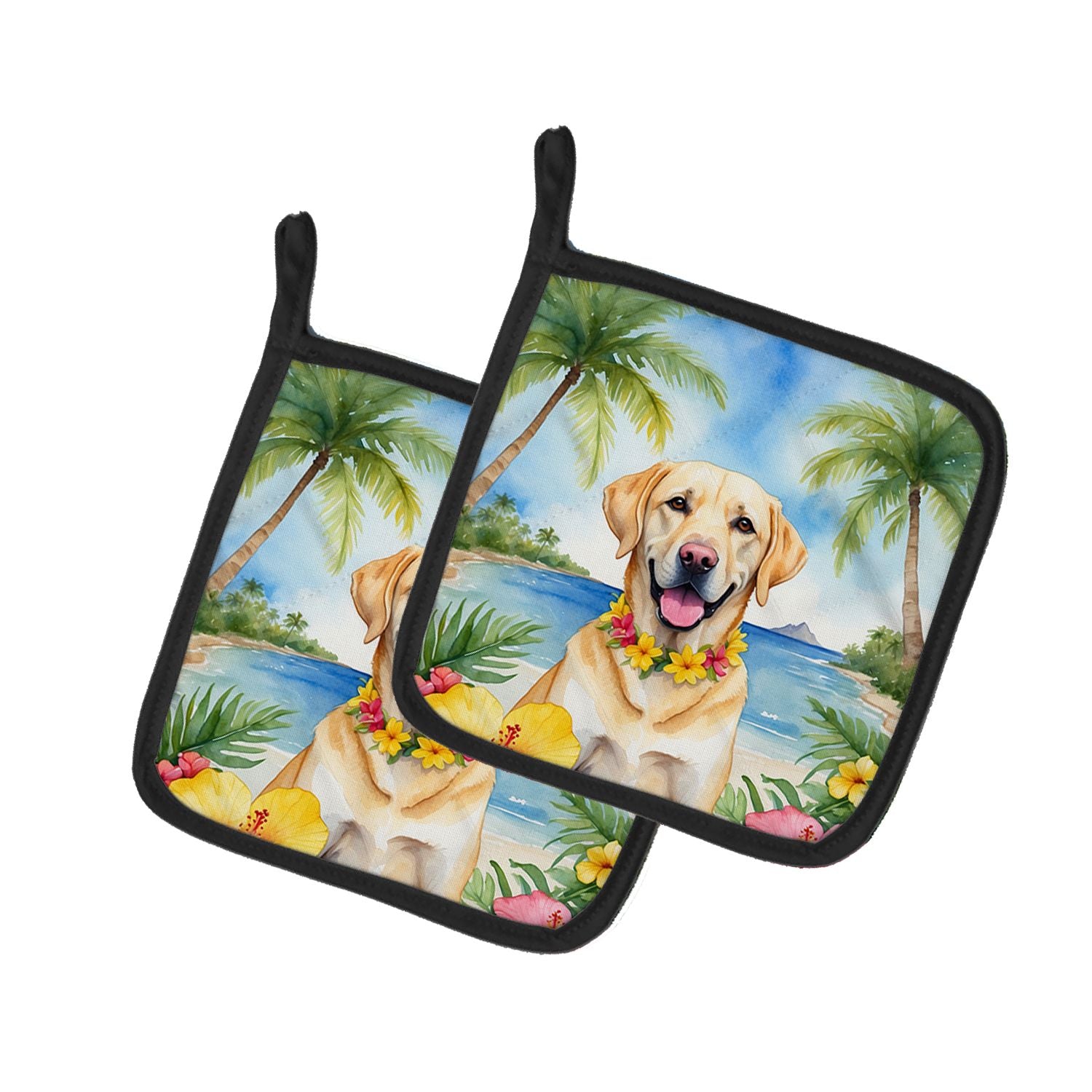 Yellow Labrador Retriever Luau Pair of Pot Holders Kitchen Heat Resistant Pot Holders Sets Oven Hot Pads for Cooking Baking BBQ,