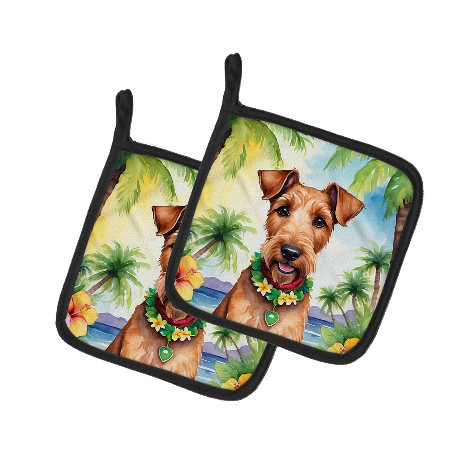Irish Terrier Luau Pair of Pot Holders Kitchen Heat Resistant Pot Holders Sets Oven Hot Pads for Cooking Baking BBQ, 7 1/2 x 7 1