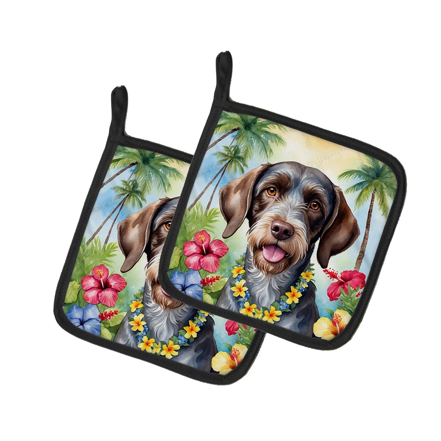 German Wirehaired Pointer Luau Pair of Pot Holders Kitchen Heat Resistant Pot Holders Sets Oven Hot Pads for Cooking Baking BBQ,