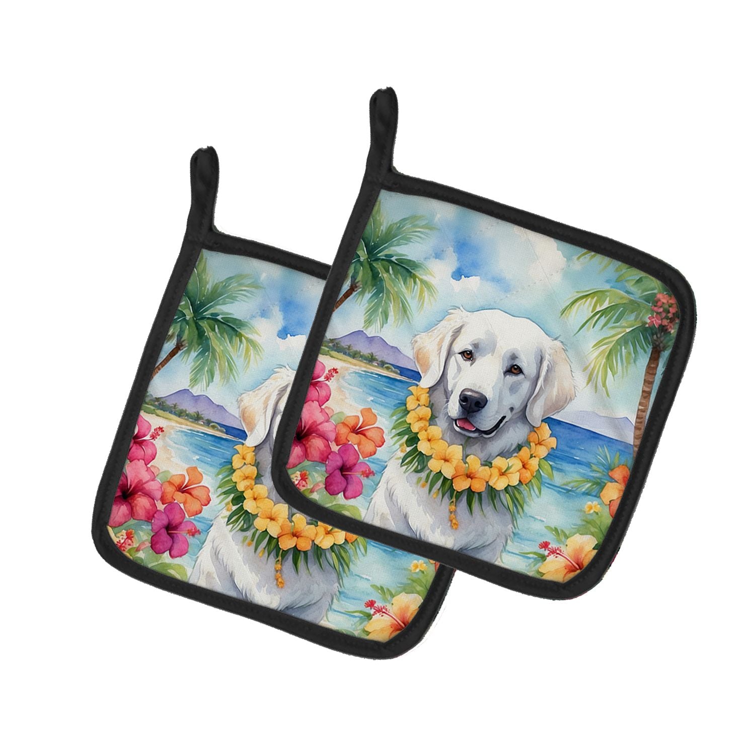 Kuvasz Luau Pair of Pot Holders Kitchen Heat Resistant Pot Holders Sets Oven Hot Pads for Cooking Baking BBQ, 7 1/2 x 7 1/2
