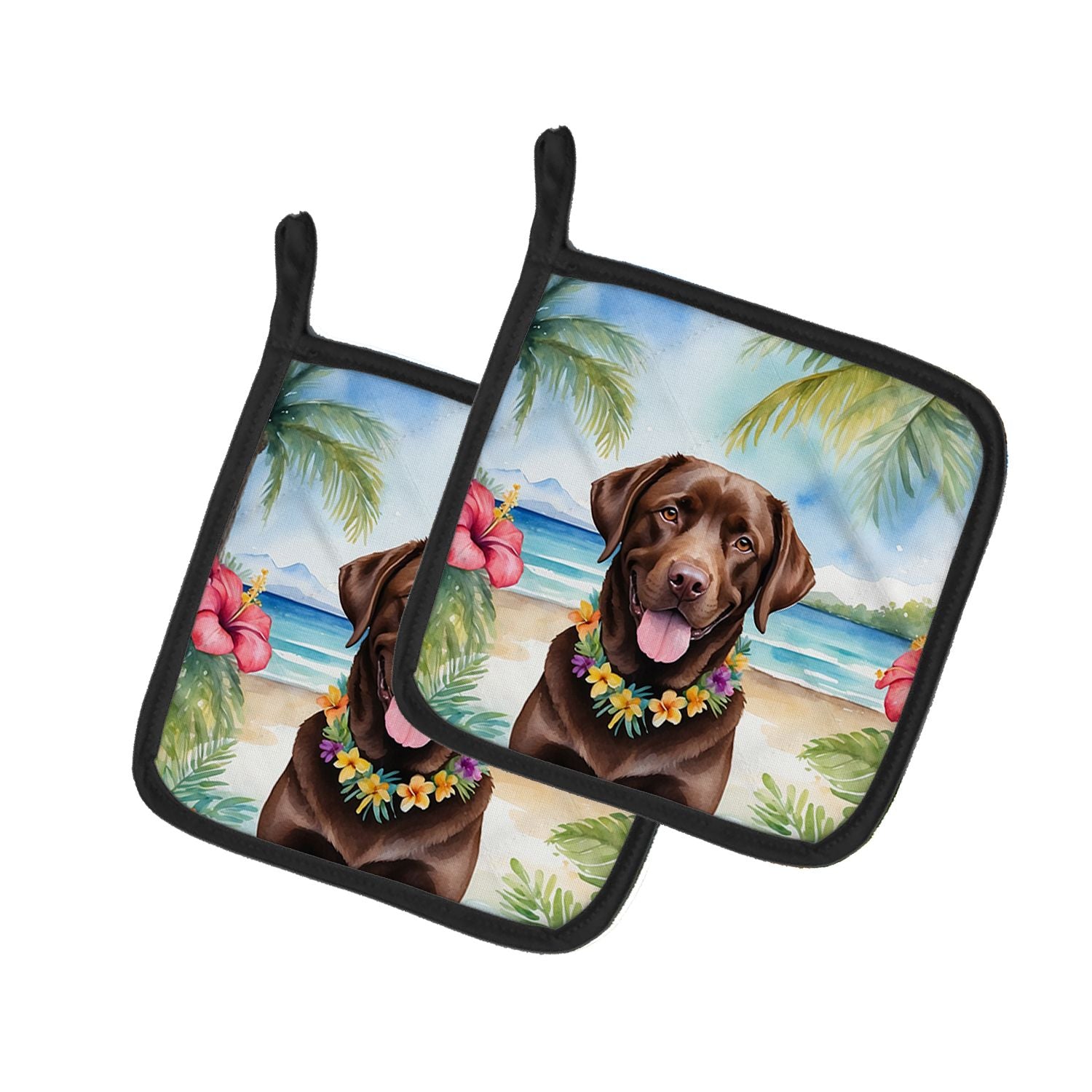 Chocolate Labrador Retriever Luau Pair of Pot Holders Kitchen Heat Resistant Pot Holders Sets Oven Hot Pads for Cooking Baking B