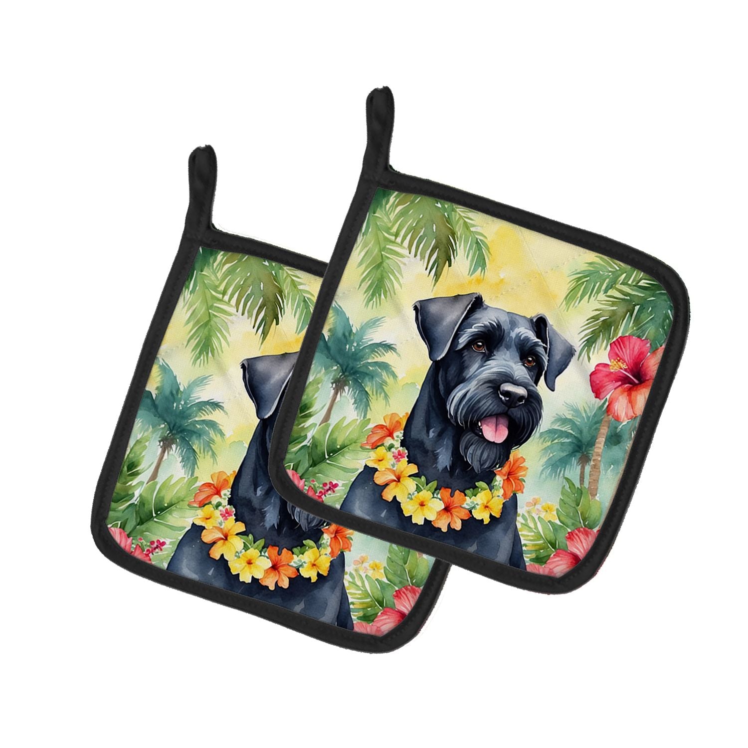 Giant Schnauzer Luau Pair of Pot Holders Kitchen Heat Resistant Pot Holders Sets Oven Hot Pads for Cooking Baking BBQ, 7 1/2 x 7