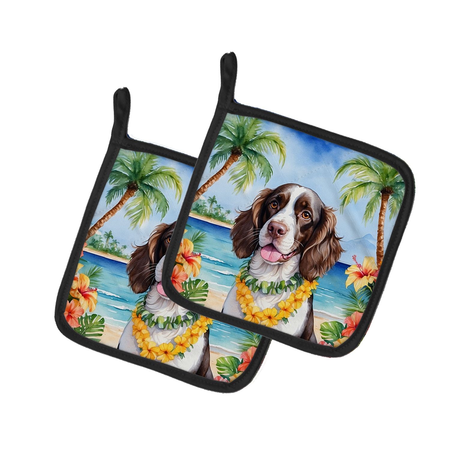 English Springer Spaniel Luau Pair of Pot Holders Kitchen Heat Resistant Pot Holders Sets Oven Hot Pads for Cooking Baking BBQ, 