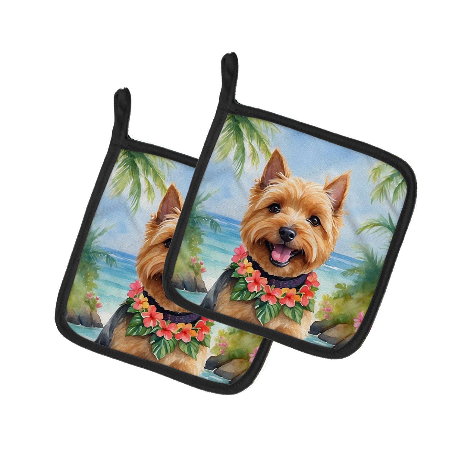Norwich Terrier Luau Pair of Pot Holders Kitchen Heat Resistant Pot Holders Sets Oven Hot Pads for Cooking Baking BBQ, 7 1/2 x 7