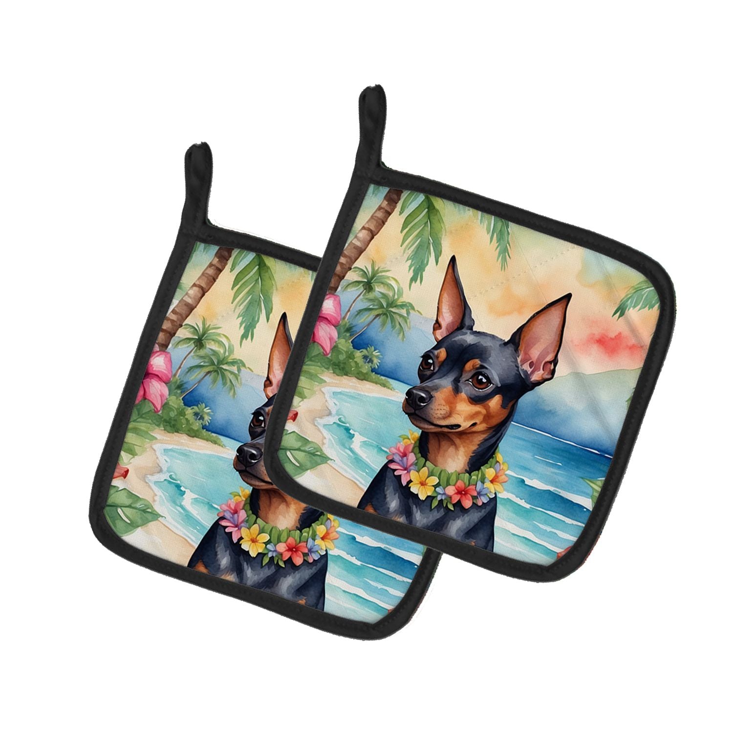 Miniature Pinscher Luau Pair of Pot Holders Kitchen Heat Resistant Pot Holders Sets Oven Hot Pads for Cooking Baking BBQ, 7 1/2 