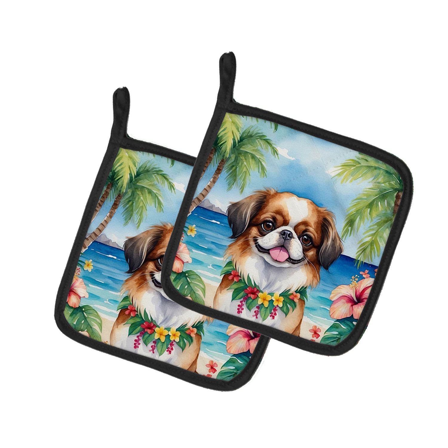 Japanese Chin Luau Pair of Pot Holders Kitchen Heat Resistant Pot Holders Sets Oven Hot Pads for Cooking Baking BBQ, 7 1/2 x 7 1