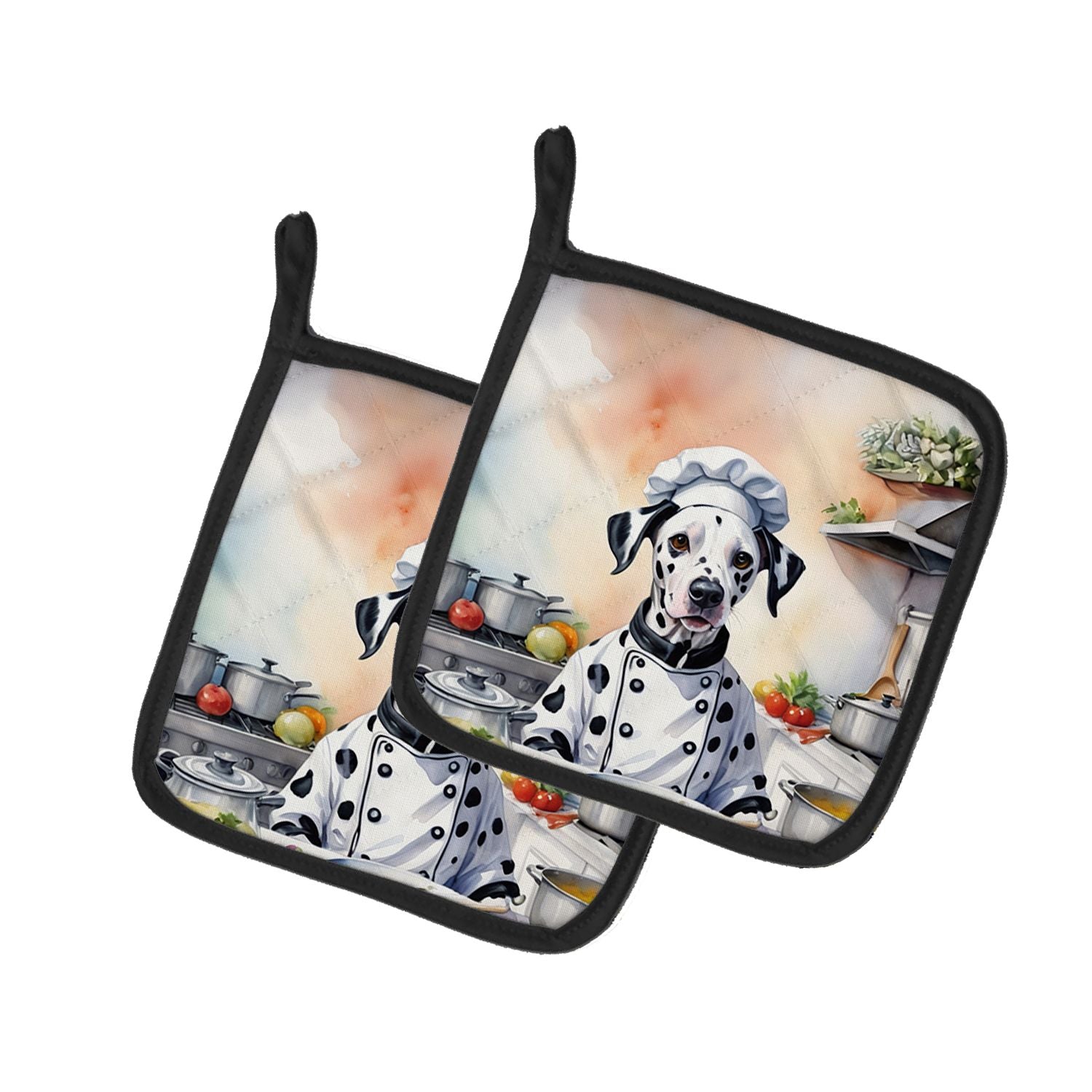 Dalmatian The Chef Pair of Pot Holders Kitchen Heat Resistant Pot Holders Sets Oven Hot Pads for Cooking Baking BBQ, 7 1/2 x 7 1