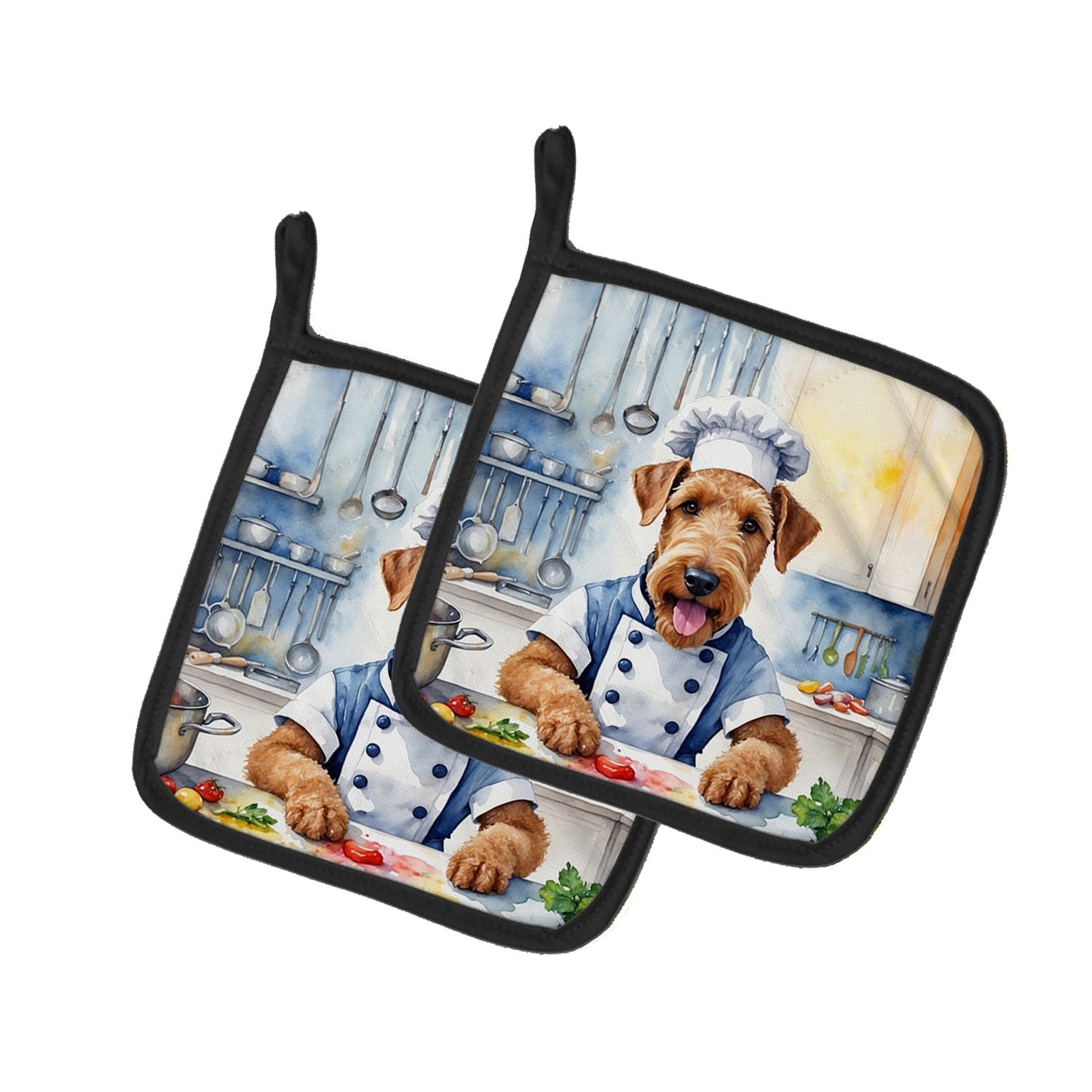 Airedale Terrier The Chef Pair of Pot Holders Kitchen Heat Resistant Pot Holders Sets Oven Hot Pads for Cooking Baking BBQ, 7 1/