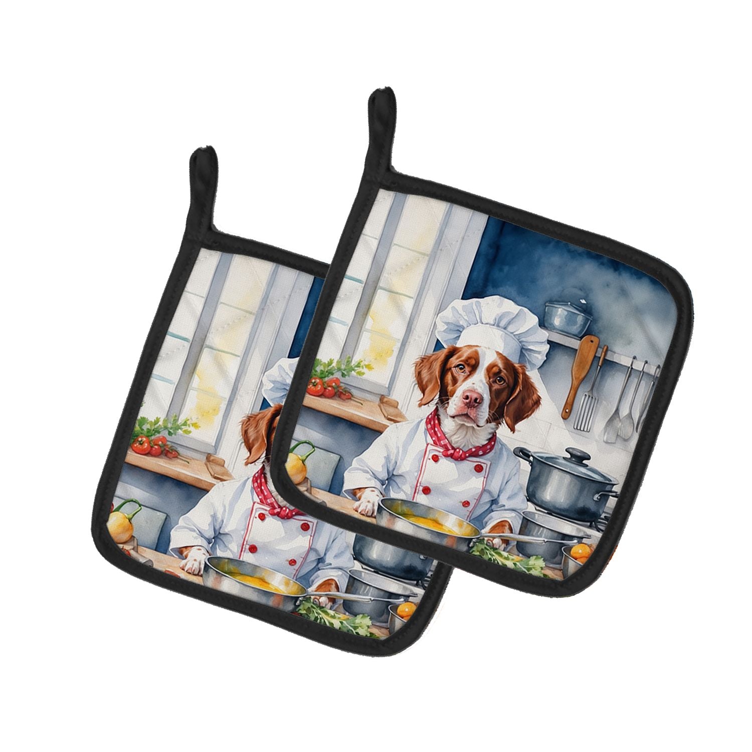 Brittany Spaniel The Chef Pair of Pot Holders Kitchen Heat Resistant Pot Holders Sets Oven Hot Pads for Cooking Baking BBQ, 7 1/