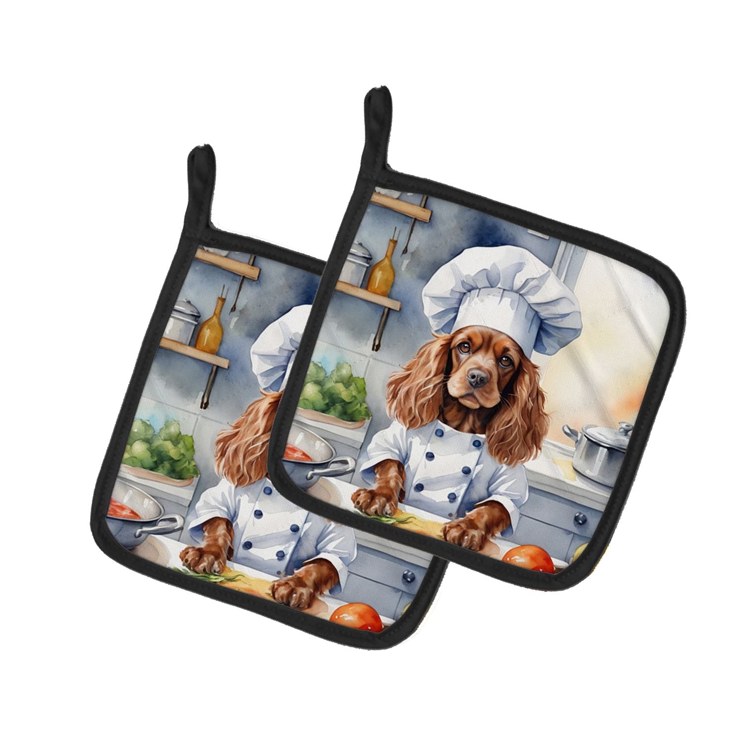 Cocker Spaniel The Chef Pair of Pot Holders Kitchen Heat Resistant Pot Holders Sets Oven Hot Pads for Cooking Baking BBQ, 7 1/2 