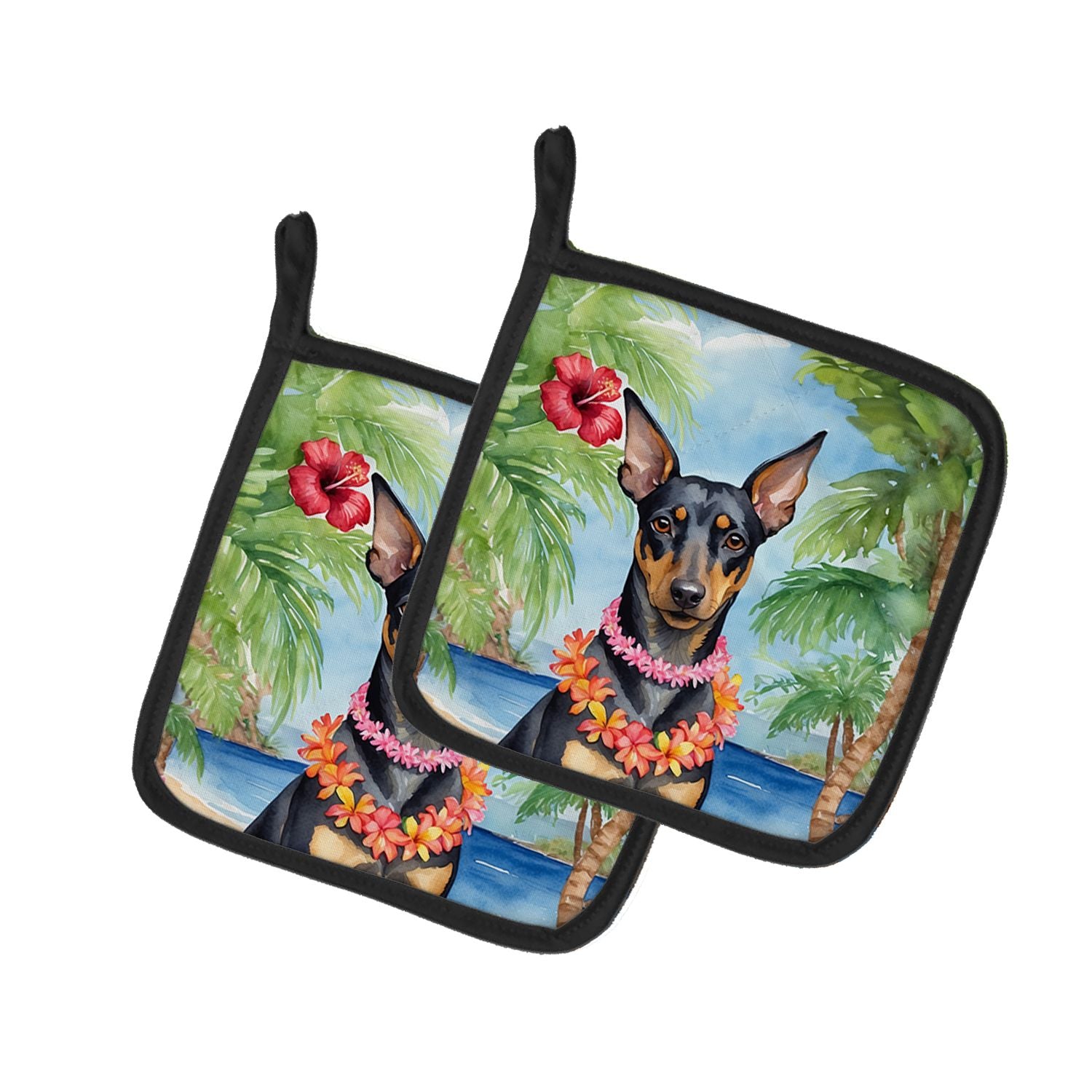 Manchester Terrier Luau Pair of Pot Holders Kitchen Heat Resistant Pot Holders Sets Oven Hot Pads for Cooking Baking BBQ, 7 1/2 
