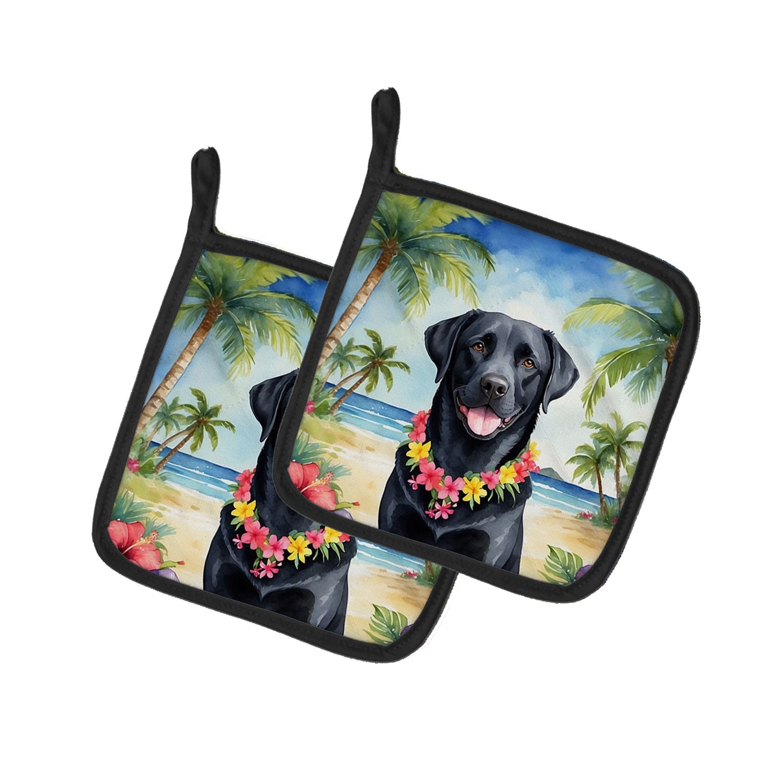 Black Labrador Retriever Luau Pair of Pot Holders Kitchen Heat Resistant Pot Holders Sets Oven Hot Pads for Cooking Baking BBQ, 