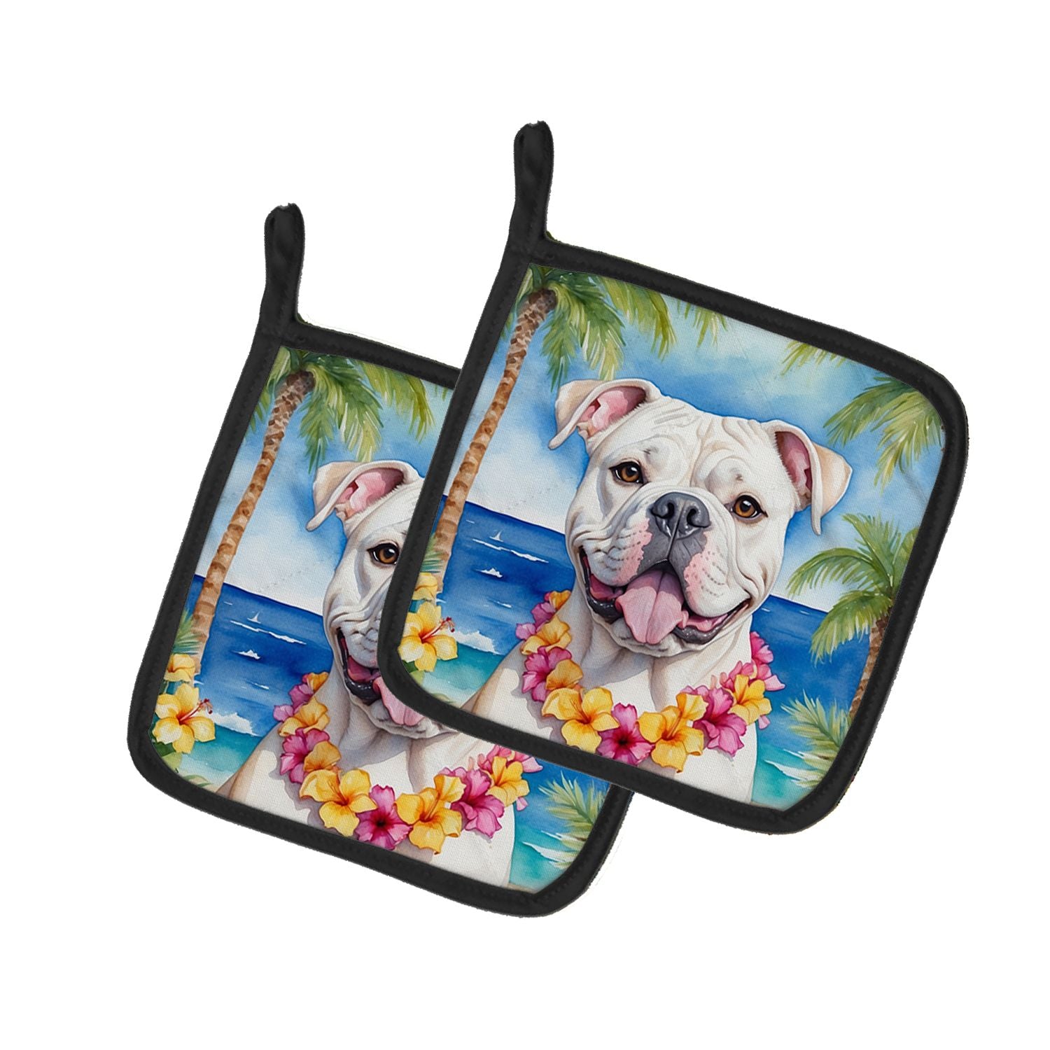 American Bulldog Luau Pair of Pot Holders Kitchen Heat Resistant Pot Holders Sets Oven Hot Pads for Cooking Baking BBQ, 7 1/2 x 