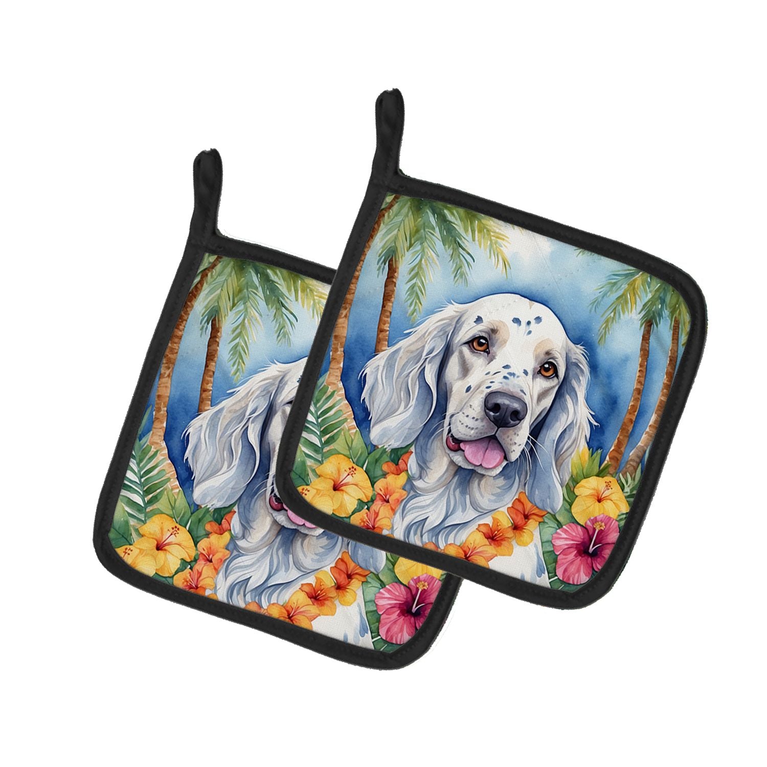 English Setter Luau Pair of Pot Holders Kitchen Heat Resistant Pot Holders Sets Oven Hot Pads for Cooking Baking BBQ, 7 1/2 x 7 