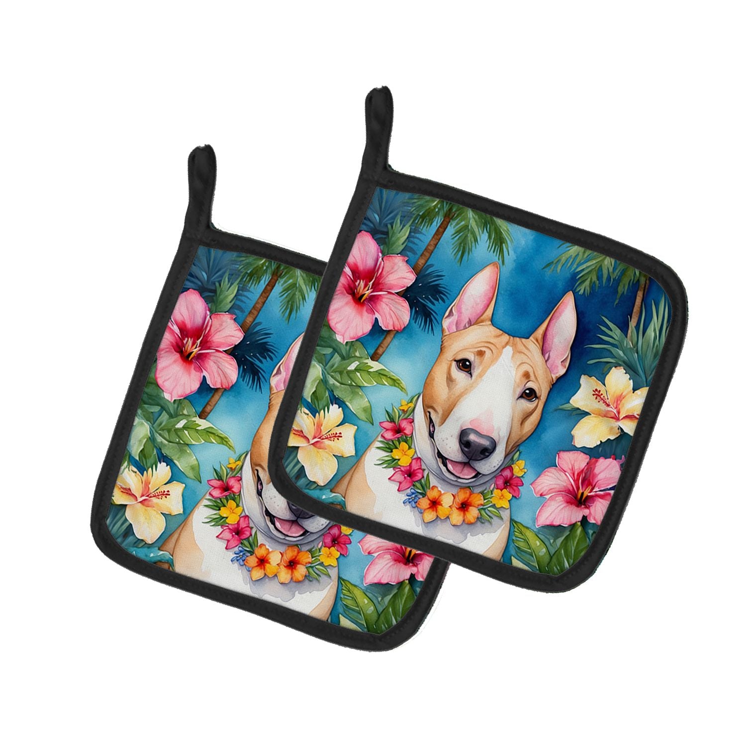 NEW English Bull Terrier Luau Pair of Pot Holders Kitchen Heat Resistant Pot Holders Sets Oven Hot Pads for Cooking Baking BBQ, 