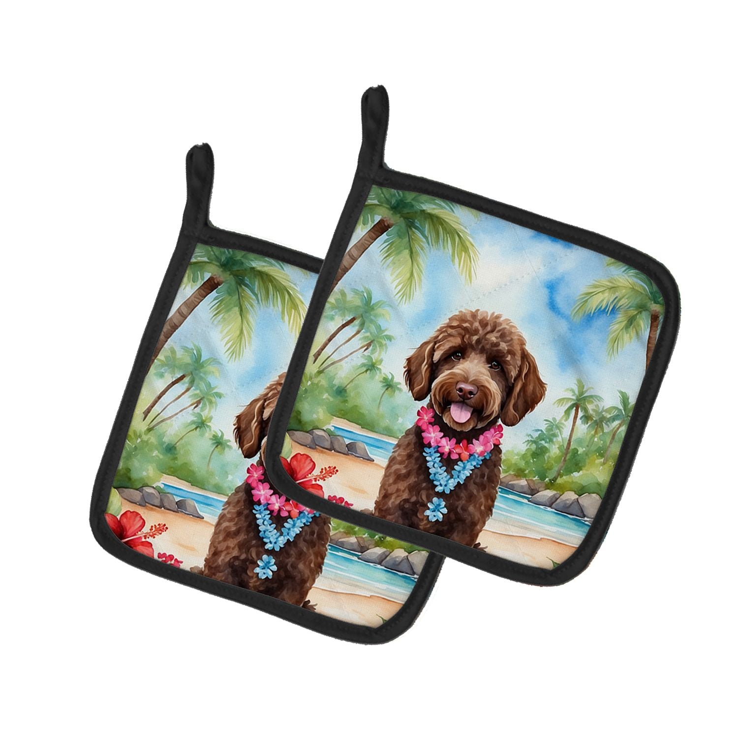 Labradoodle Luau Pair of Pot Holders Kitchen Heat Resistant Pot Holders Sets Oven Hot Pads for Cooking Baking BBQ, 7 1/2 x 7 1/2