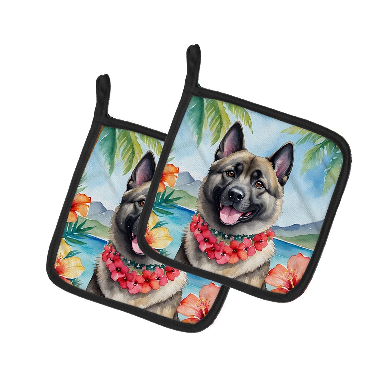 Norwegian Elkhound Luau Pair of Pot Holders Kitchen Heat Resistant Pot Holders Sets Oven Hot Pads for Cooking Baking BBQ, 7 1/2 