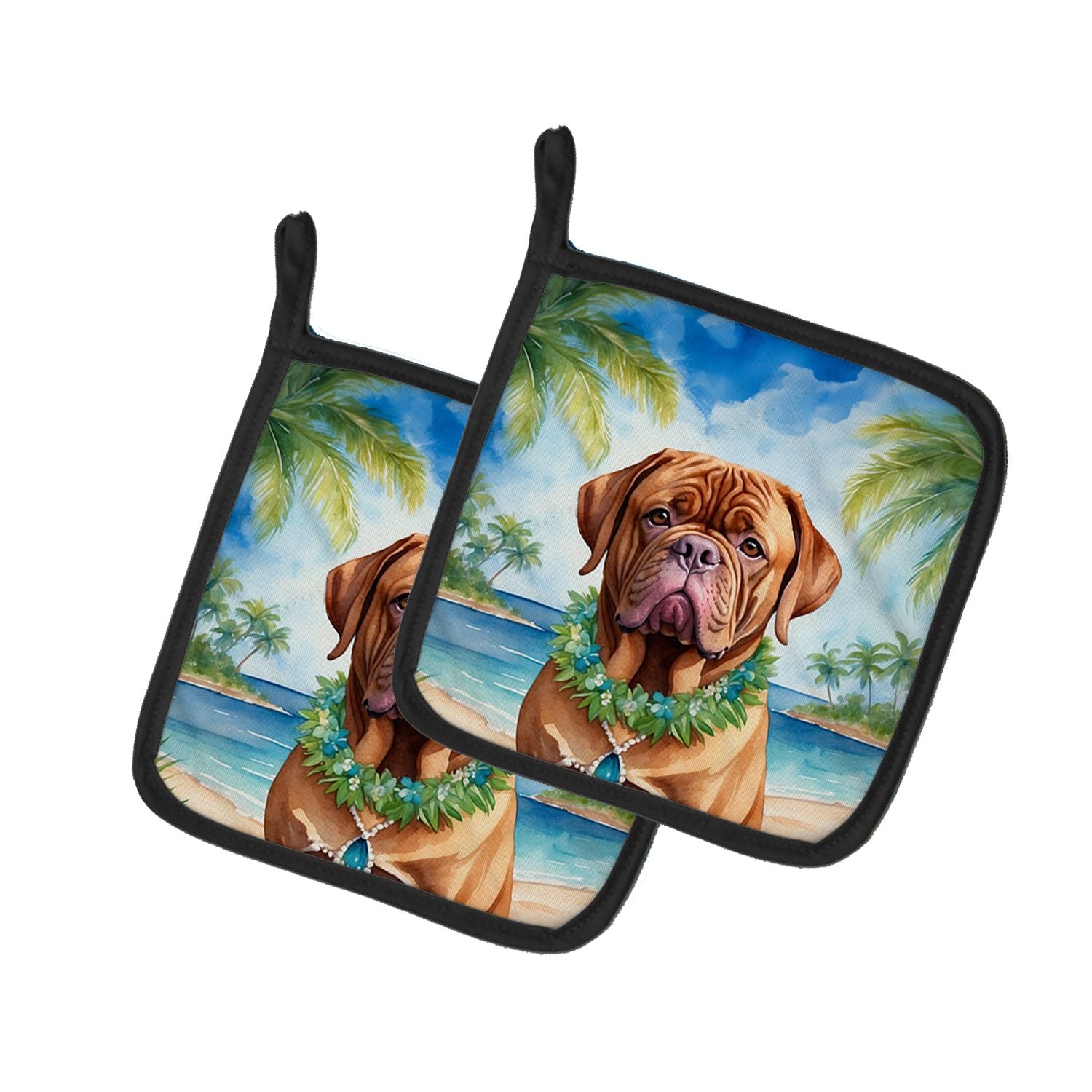 Dogue de Bordeaux Luau Pair of Pot Holders Kitchen Heat Resistant Pot Holders Sets Oven Hot Pads for Cooking Baking BBQ, 7 1/2 x