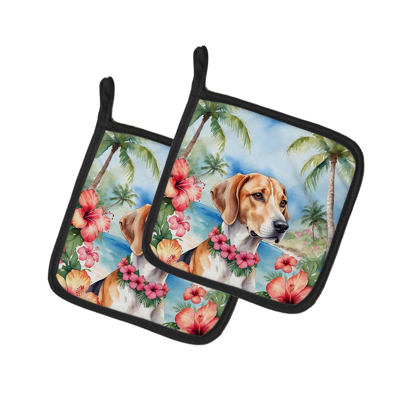 English Foxhound Luau Pair of Pot Holders Kitchen Heat Resistant Pot Holders Sets Oven Hot Pads for Cooking Baking BBQ, 7 1/2 x 