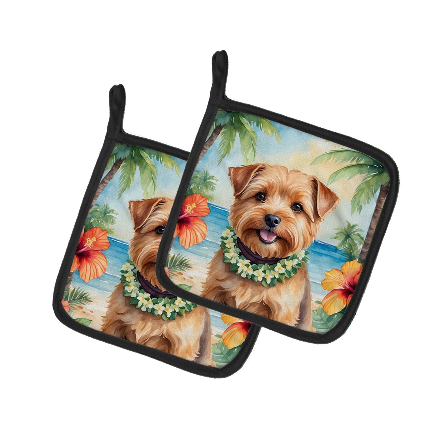Norfolk Terrier Luau Pair of Pot Holders Kitchen Heat Resistant Pot Holders Sets Oven Hot Pads for Cooking Baking BBQ, 7 1/2 x 7