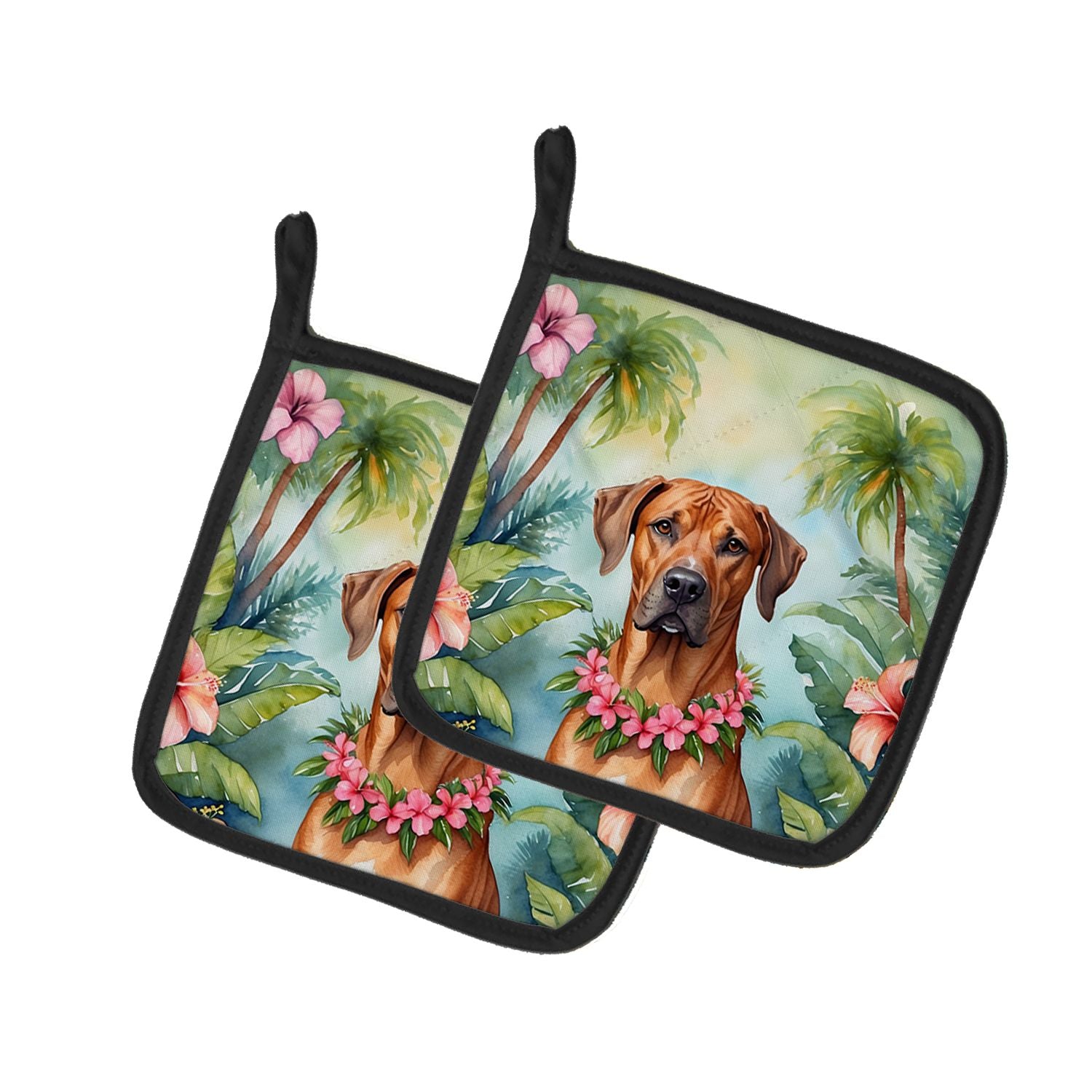 Rhodesian Ridgeback Luau Pair of Pot Holders Kitchen Heat Resistant Pot Holders Sets Oven Hot Pads for Cooking Baking BBQ, 7 1/2