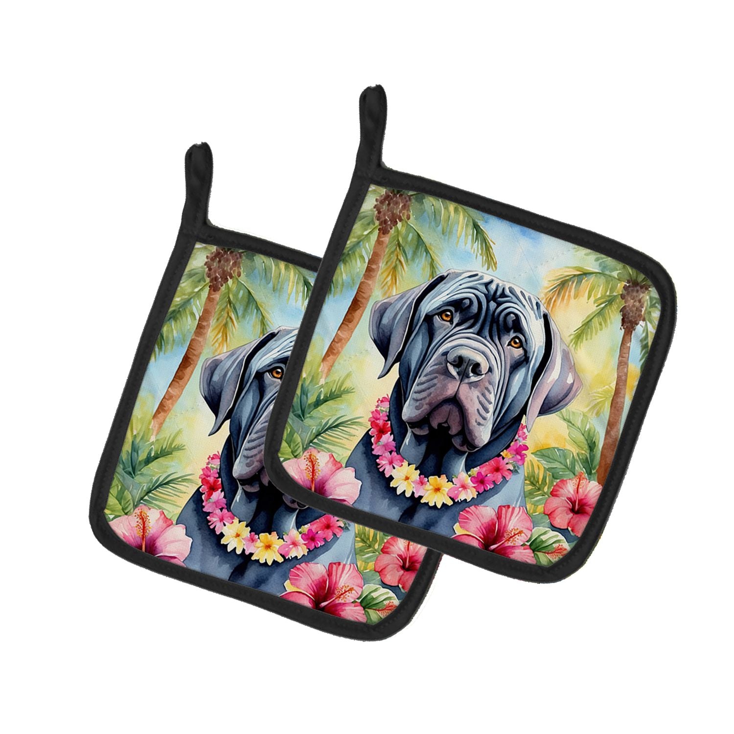 Neapolitan Mastiff Luau Pair of Pot Holders Kitchen Heat Resistant Pot Holders Sets Oven Hot Pads for Cooking Baking BBQ, 7 1/2 