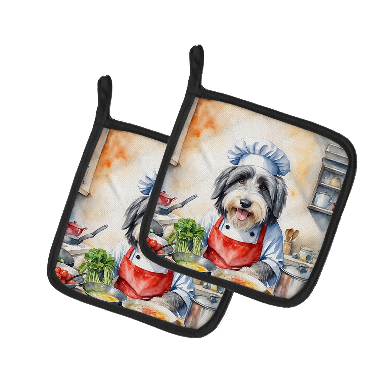Bearded Collie The Chef Pair of Pot Holders Kitchen Heat Resistant Pot Holders Sets Oven Hot Pads for Cooking Baking BBQ, 7 1/2 