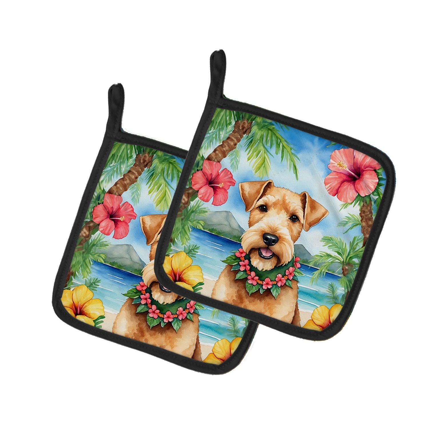 Lakeland Terrier Luau Pair of Pot Holders Kitchen Heat Resistant Pot Holders Sets Oven Hot Pads for Cooking Baking BBQ, 7 1/2 x 
