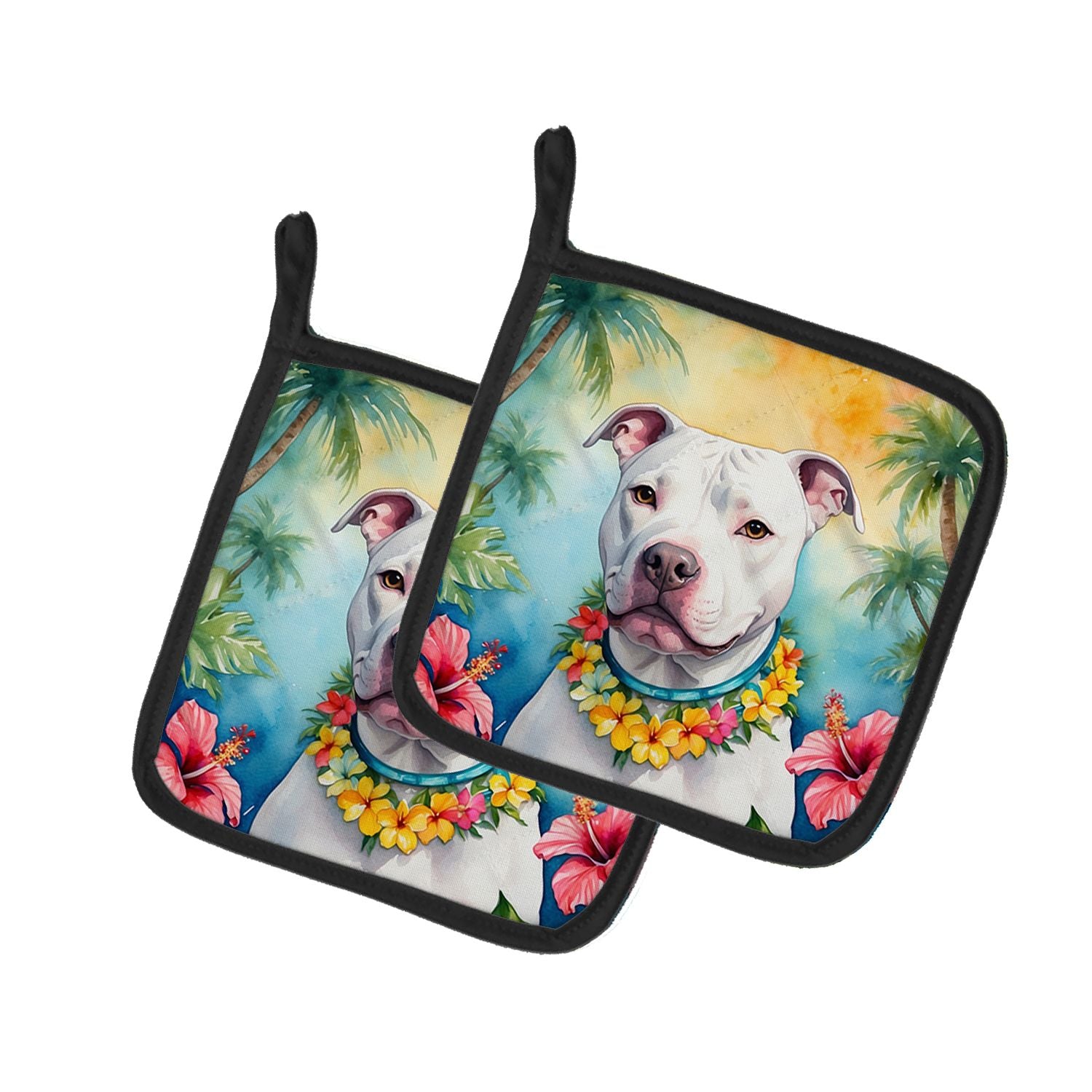 NEW Pit Bull Terrier Luau Pair of Pot Holders Kitchen Heat Resistant Pot Holders Sets Oven Hot Pads for Cooking Baking BBQ, 7 1/
