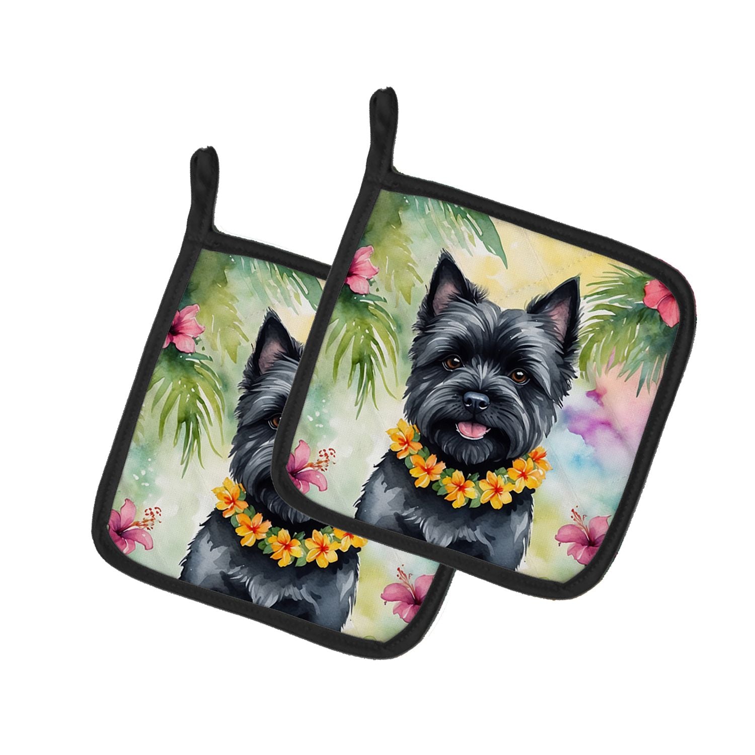 Cairn Terrier Luau Pair of Pot Holders Kitchen Heat Resistant Pot Holders Sets Oven Hot Pads for Cooking Baking BBQ, 7 1/2 x 7 1