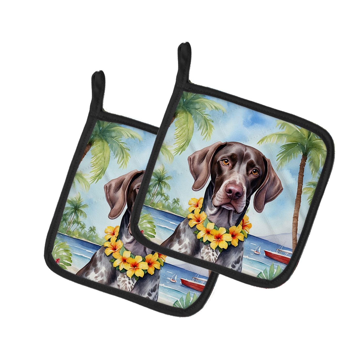 German Shorthaired Pointer Luau Pair of Pot Holders Kitchen Heat Resistant Pot Holders Sets Oven Hot Pads for Cooking Baking BBQ