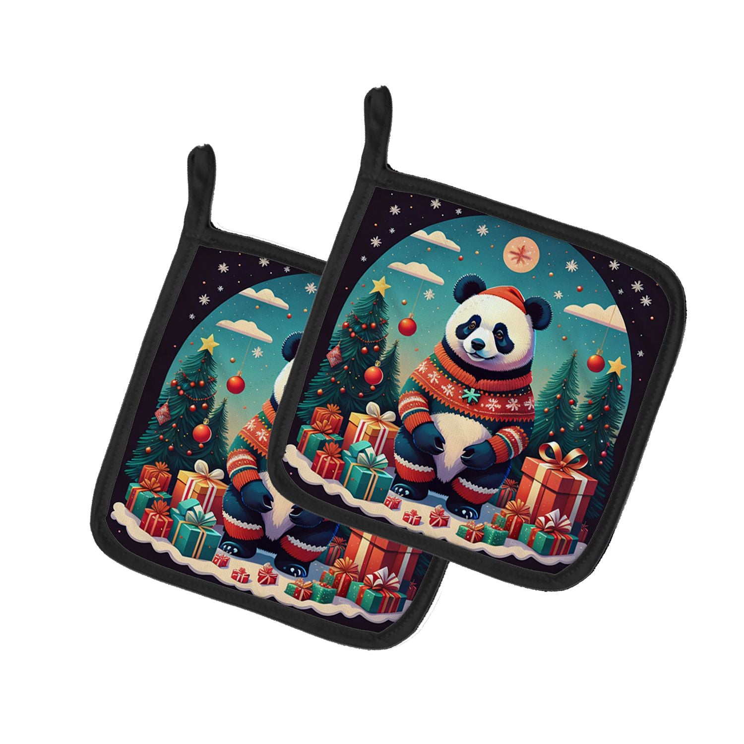 Panda Christmas Pair of Pot Holders Kitchen Heat Resistant Pot Holders Sets Oven Hot Pads for Cooking Baking BBQ, 7 1/2 x 7 1/2