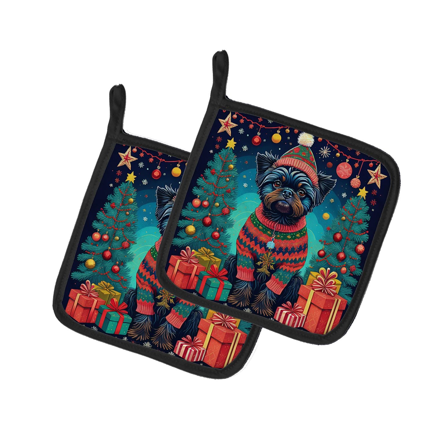 Affenpinscher Christmas Pair of Pot Holders Kitchen Heat Resistant Pot Holders Sets Oven Hot Pads for Cooking Baking BBQ, 7 1/2 