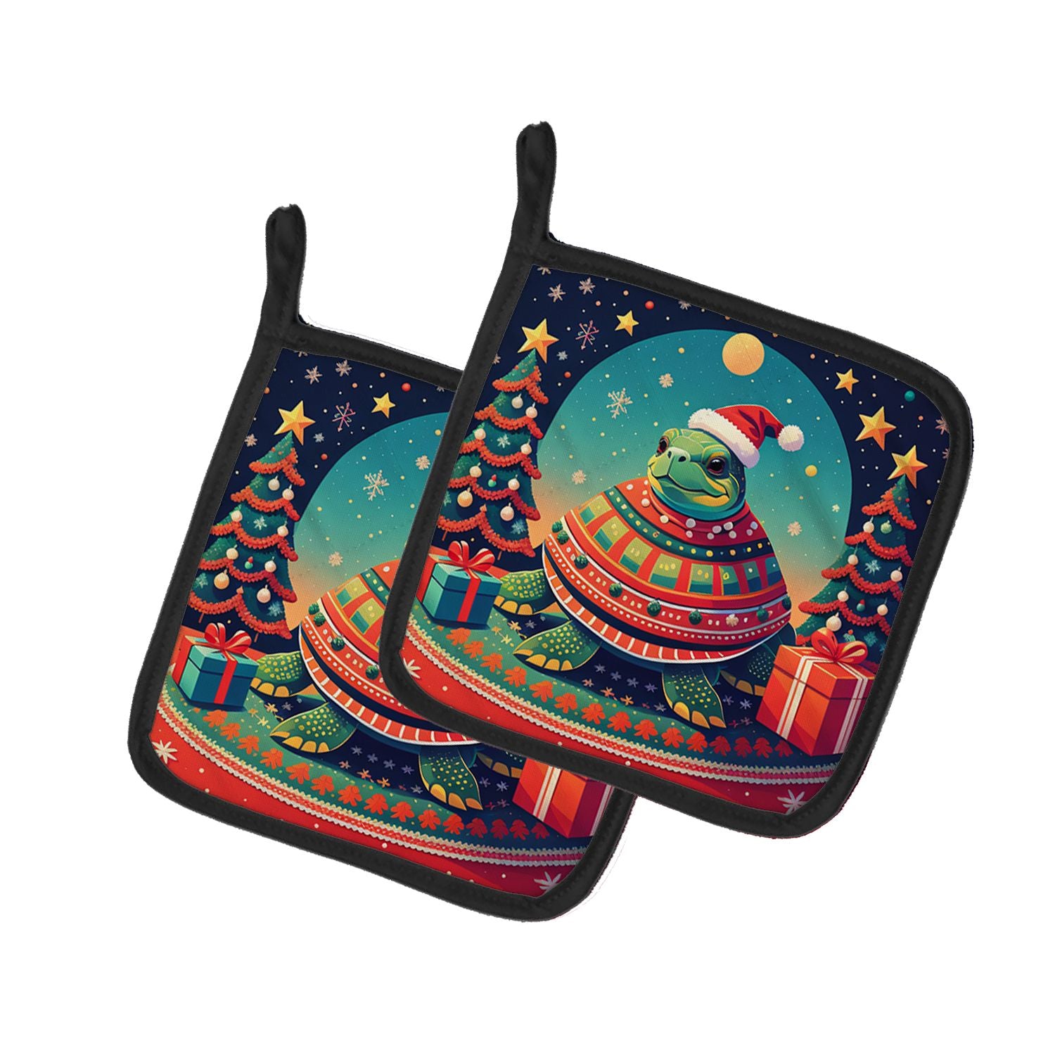 Turtle Christmas Pair of Pot Holders Kitchen Heat Resistant Pot Holders Sets Oven Hot Pads for Cooking Baking BBQ, 7 1/2 x 7 1/2