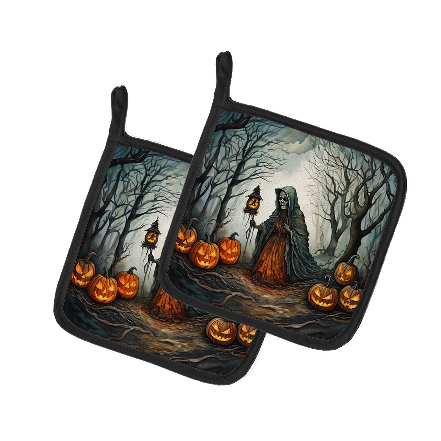The Weeping Woman Spooky Halloween Pair of Pot Holders Kitchen Heat Resistant Pot Holders Sets Oven Hot Pads for Cooking Baking 