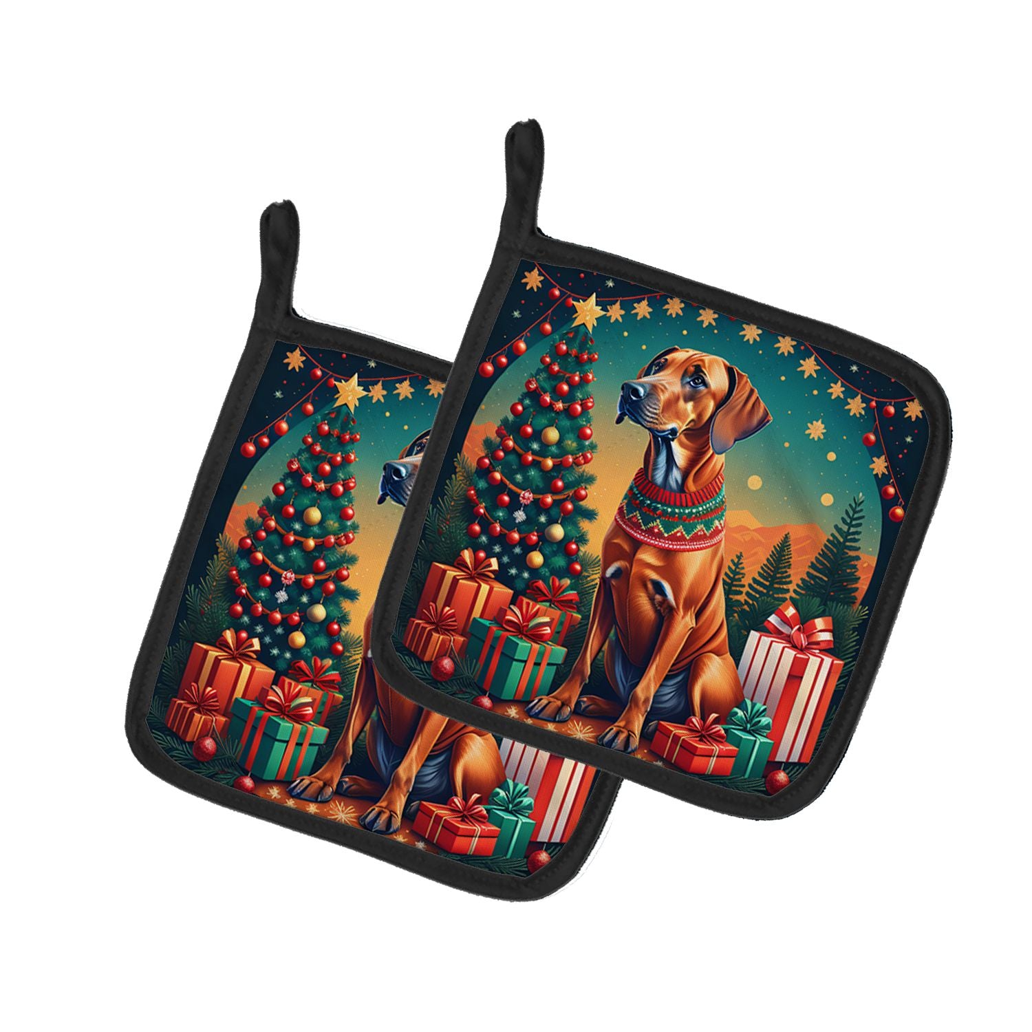 Rhodesian Ridgeback Christmas Pair of Pot Holders Kitchen Heat Resistant Pot Holders Sets Oven Hot Pads for Cooking Baking BBQ, 