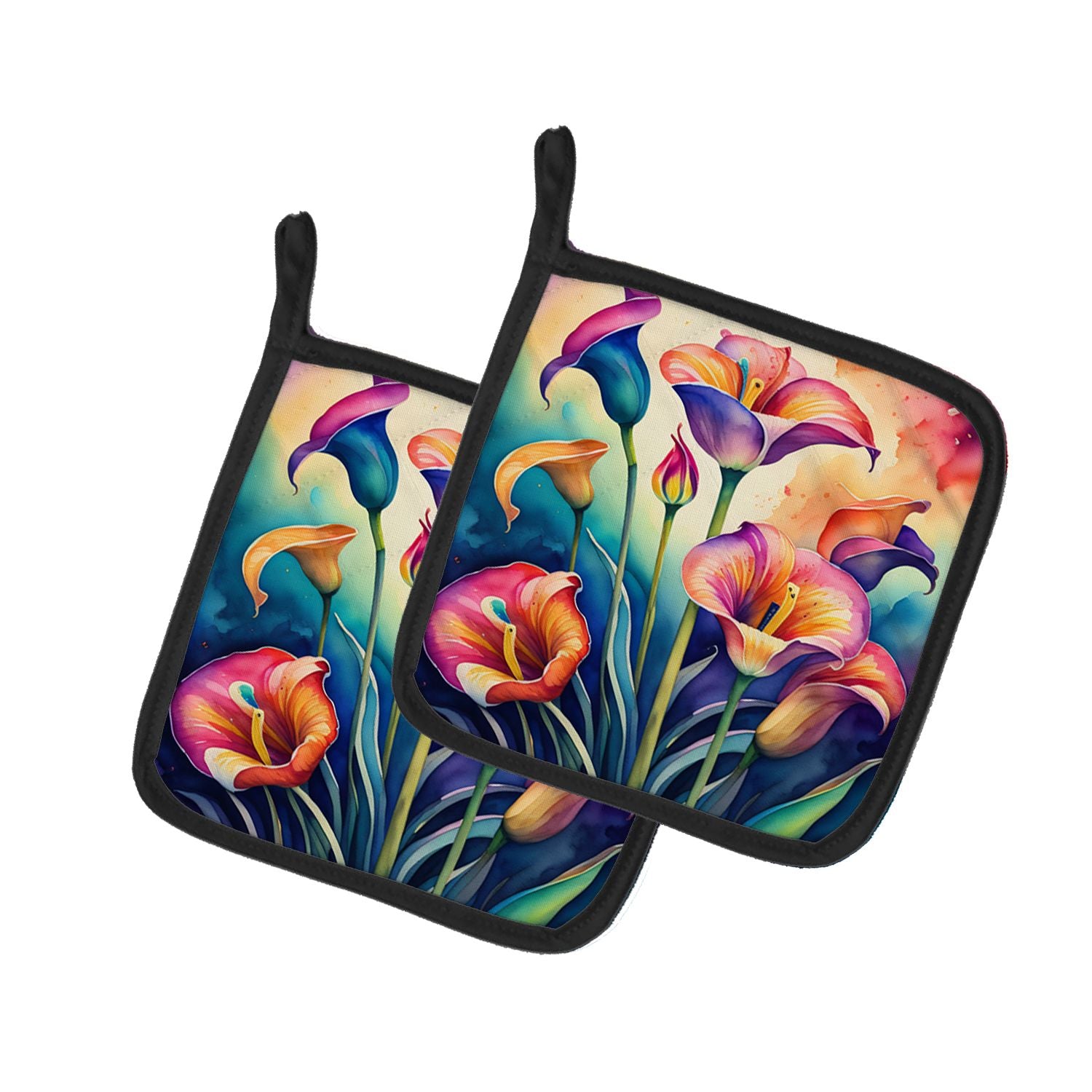 Colorful Calla Lilies Pair of Pot Holders Kitchen Heat Resistant Pot Holders Sets Oven Hot Pads for Cooking Baking BBQ, 7 1/2 x 