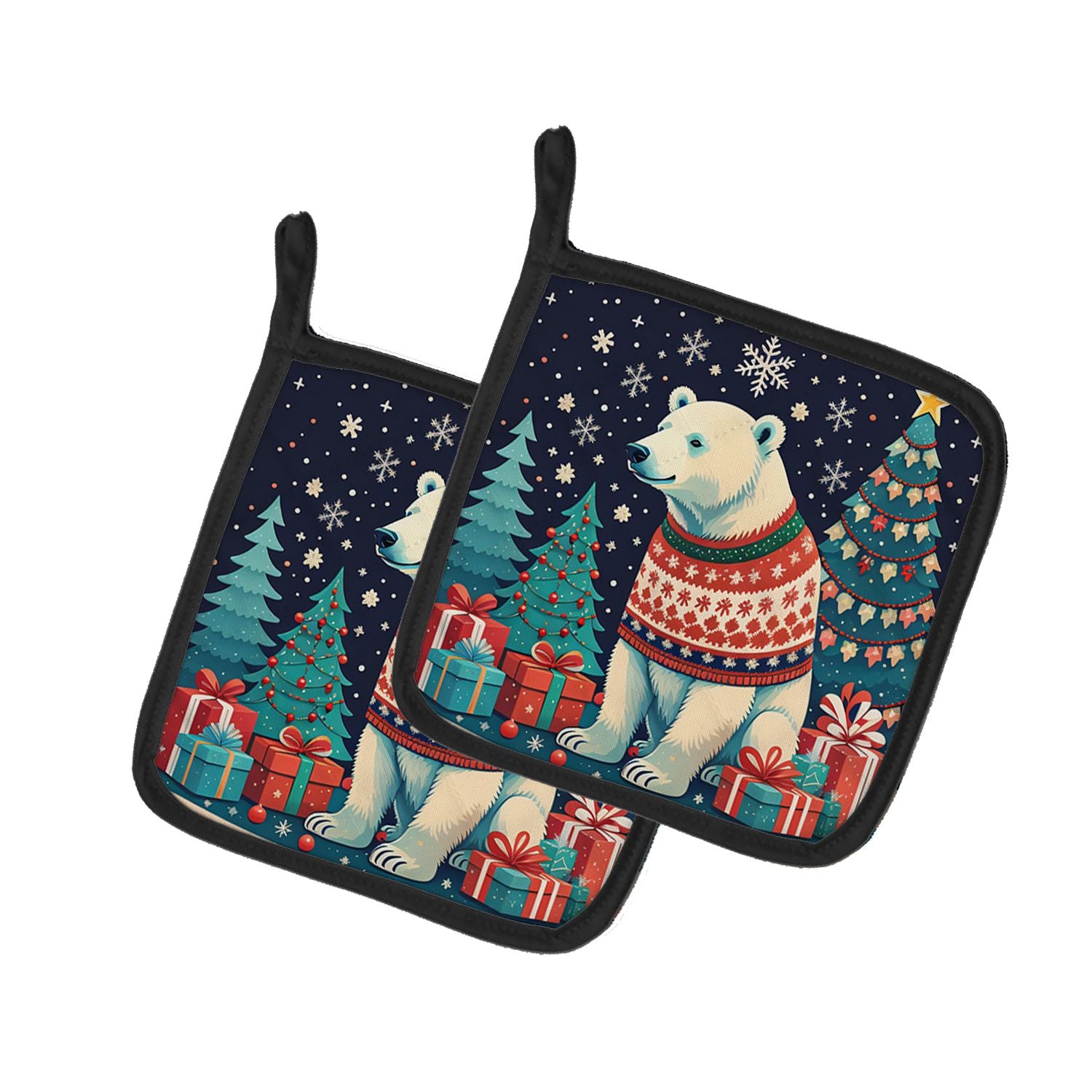 Polar Bear Christmas Pair of Pot Holders Kitchen Heat Resistant Pot Holders Sets Oven Hot Pads for Cooking Baking BBQ, 7 1/2 x 7