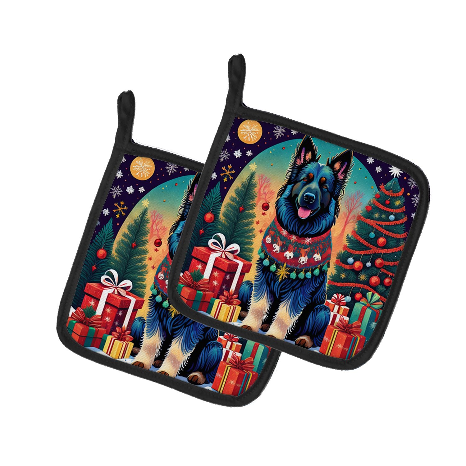 Belgian Sheepdog Christmas Pair of Pot Holders Kitchen Heat Resistant Pot Holders Sets Oven Hot Pads for Cooking Baking BBQ, 7 1