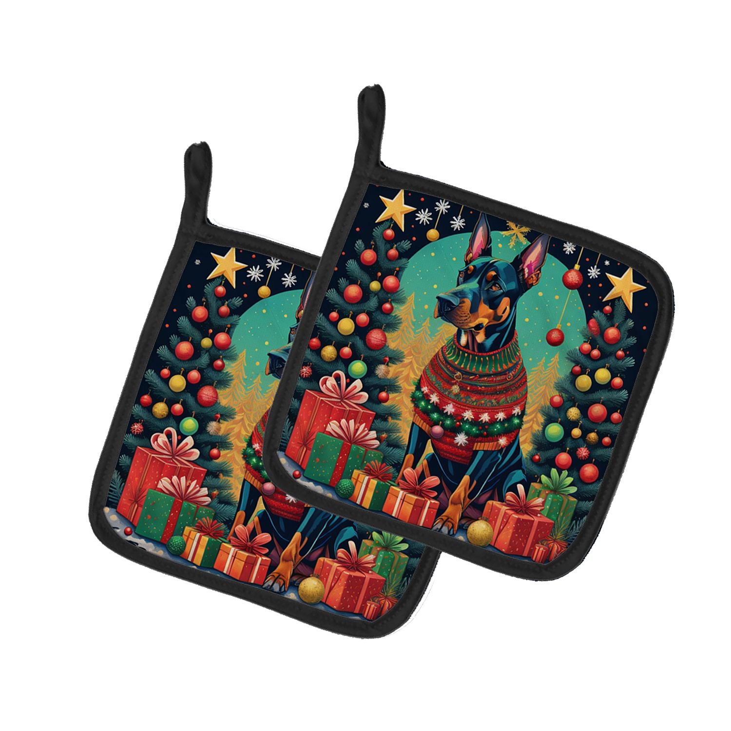 Doberman Pinscher Christmas Pair of Pot Holders Kitchen Heat Resistant Pot Holders Sets Oven Hot Pads for Cooking Baking BBQ, 7 