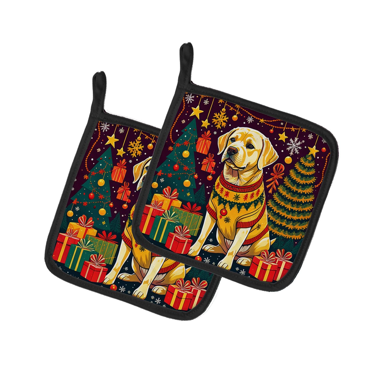 Yellow Labrador Retriever Christmas Pair of Pot Holders Kitchen Heat Resistant Pot Holders Sets Oven Hot Pads for Cooking Baking