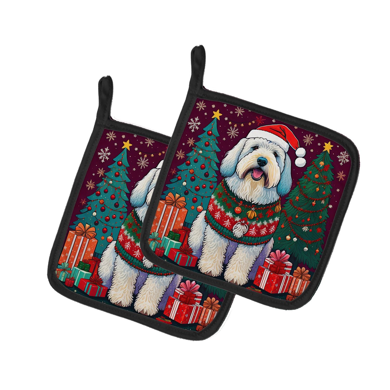 Old English Sheepdog Christmas Pair of Pot Holders Kitchen Heat Resistant Pot Holders Sets Oven Hot Pads for Cooking Baking BBQ,