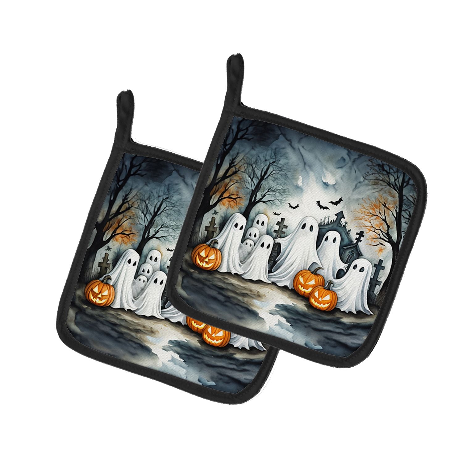 Ghosts Spooky Halloween Pair of Pot Holders Kitchen Heat Resistant Pot Holders Sets Oven Hot Pads for Cooking Baking BBQ, 7 1/2 