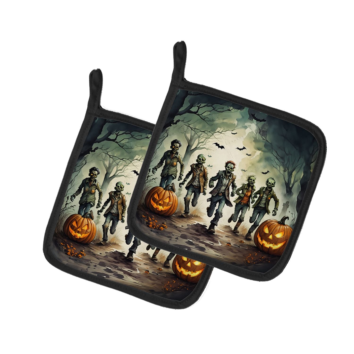 Zombies Spooky Halloween Pair of Pot Holders Kitchen Heat Resistant Pot Holders Sets Oven Hot Pads for Cooking Baking BBQ, 7 1/2