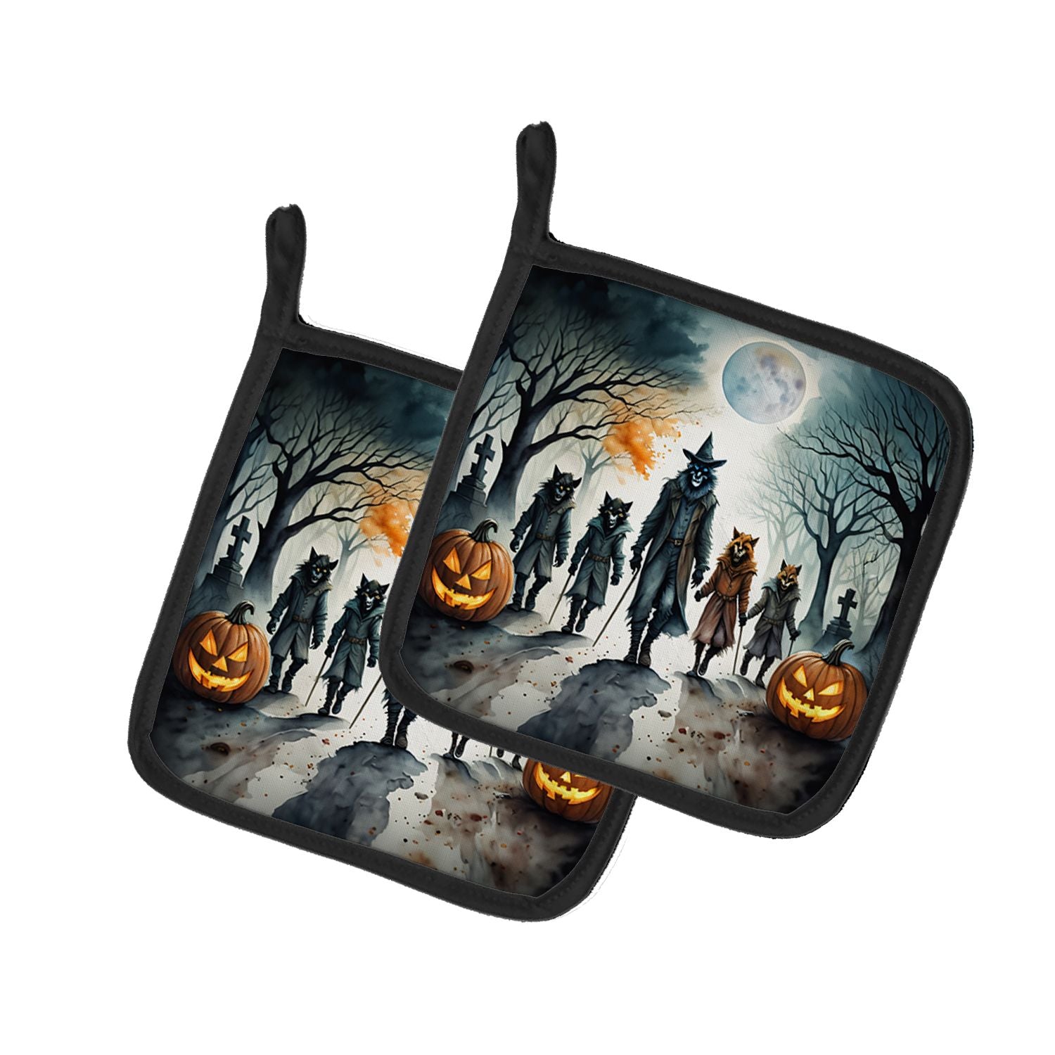 Werewolves Spooky Halloween Pair of Pot Holders Kitchen Heat Resistant Pot Holders Sets Oven Hot Pads for Cooking Baking BBQ, 7 