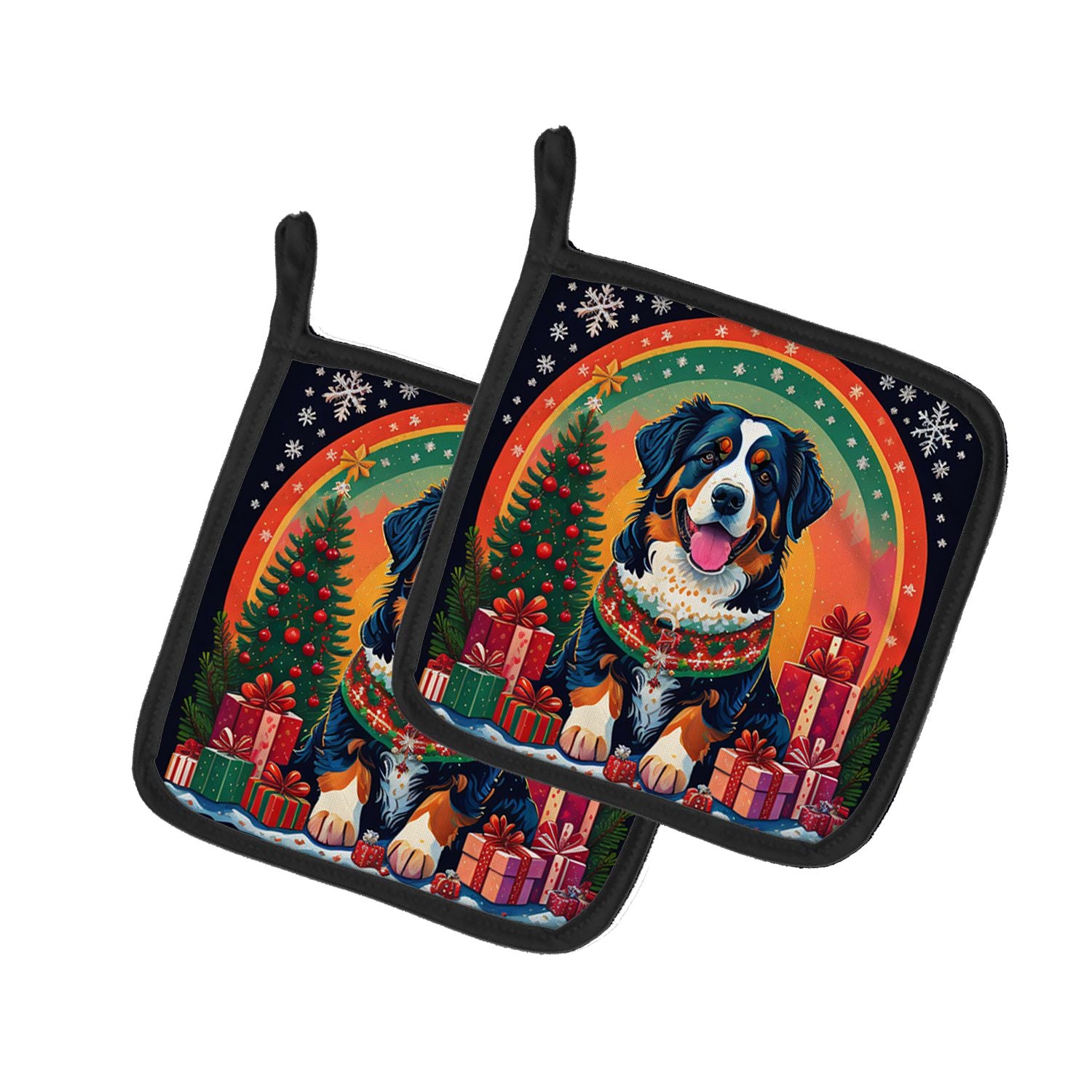 Bernese Mountain Dog Christmas Pair of Pot Holders Kitchen Heat Resistant Pot Holders Sets Oven Hot Pads for Cooking Baking BBQ,