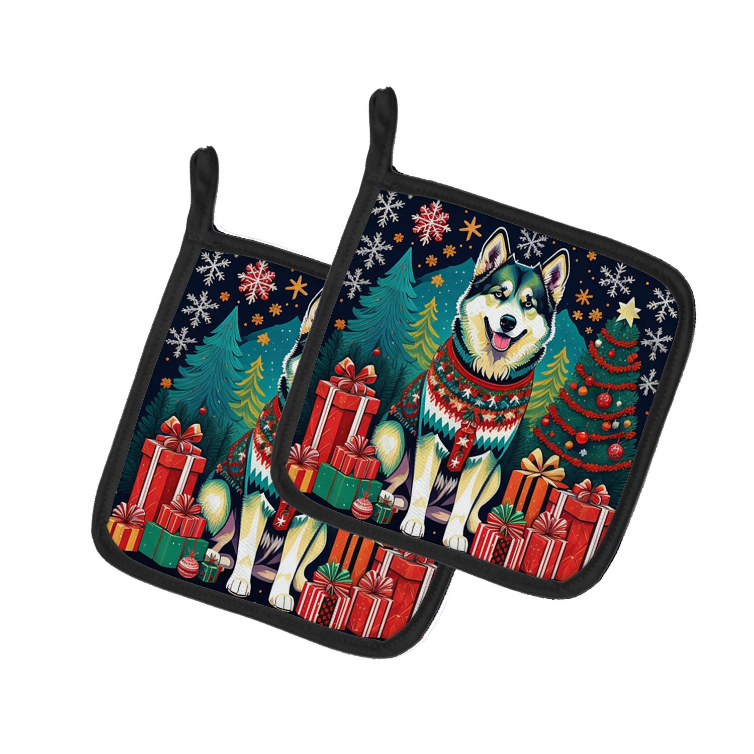 Alaskan Malamute Christmas Pair of Pot Holders Kitchen Heat Resistant Pot Holders Sets Oven Hot Pads for Cooking Baking BBQ, 7 1
